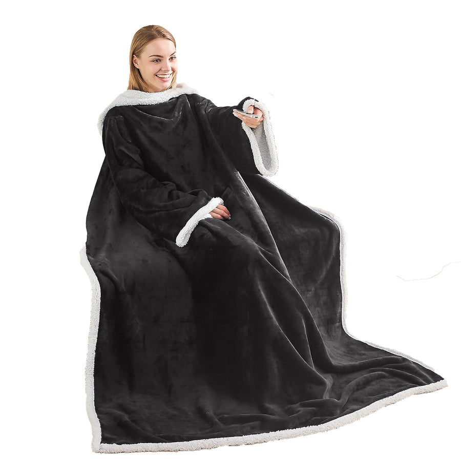 Cape-Plaid à Capuche Sherpa – 127 × 177 cm