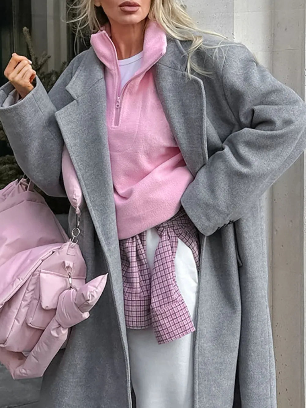 Sweat Col Zippé Manches Longues – Rose Poudré