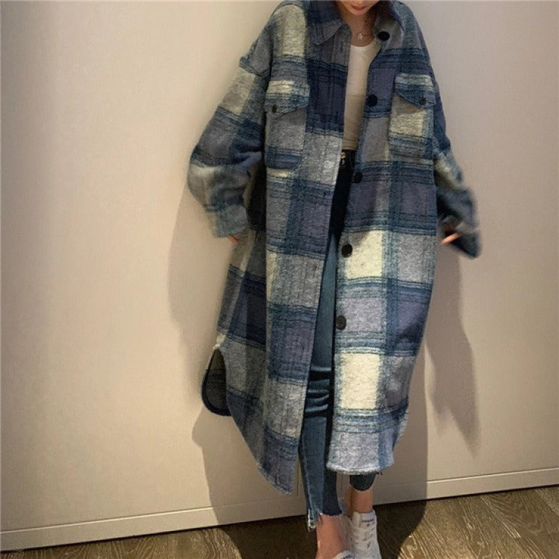 Manteau Long Ample à Carreaux