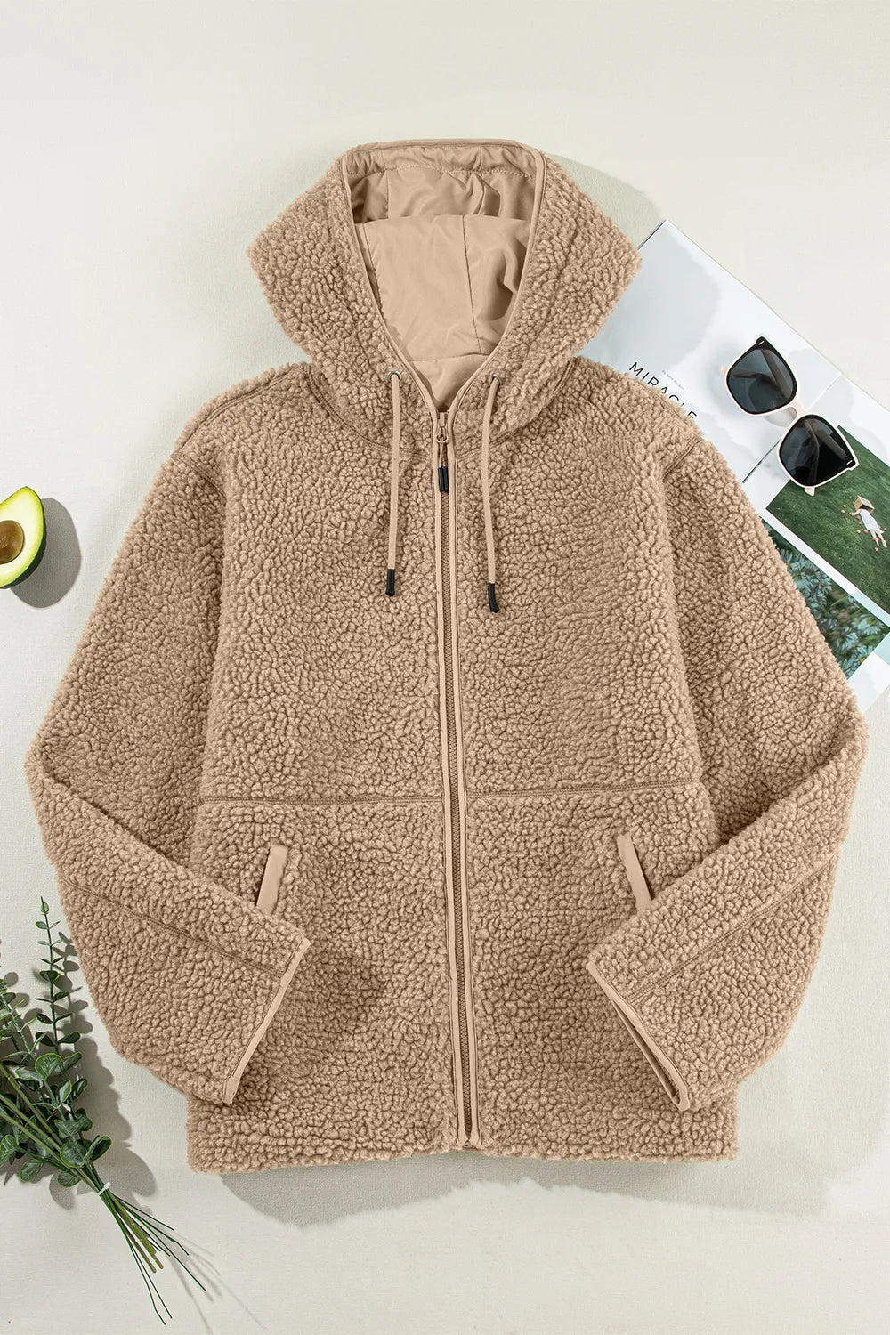 Veste Zippée en Polaire Bouclée à Capuche