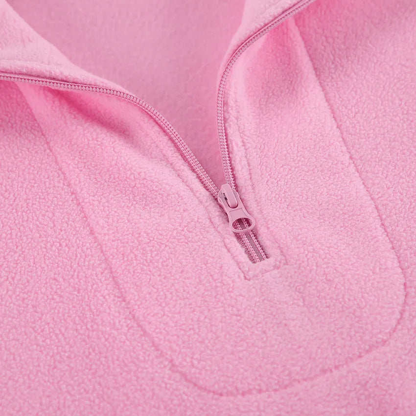 Sweat Col Zippé Manches Longues – Rose Poudré