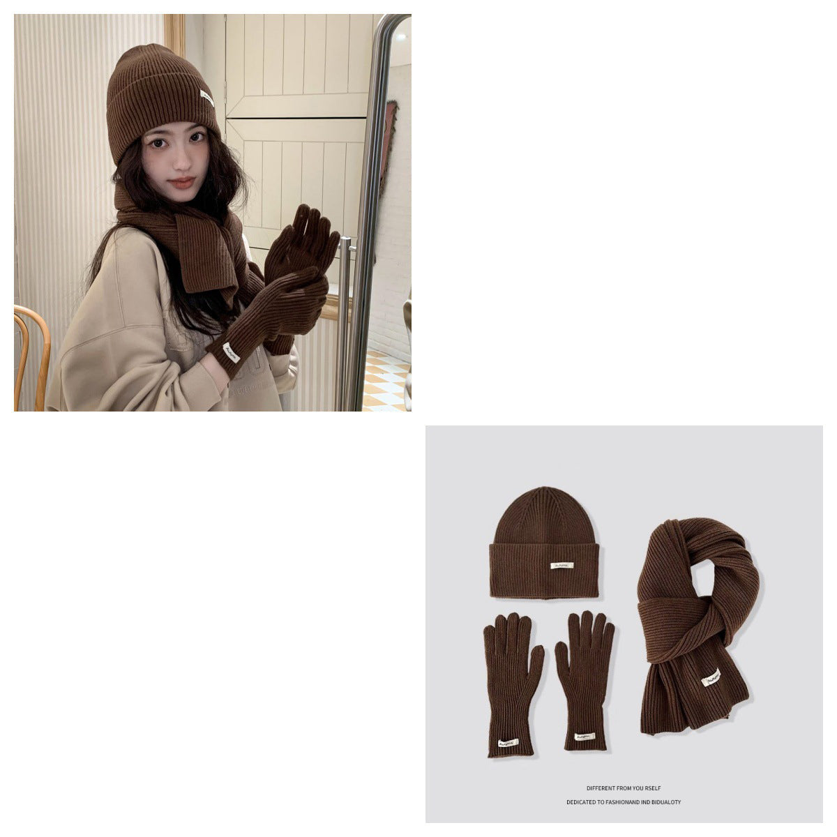 Ensemble Bonnet, Écharpe & Gants en Maille