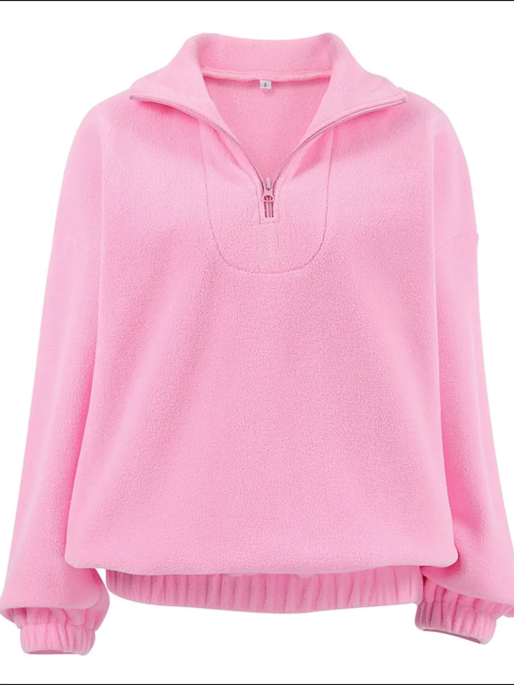 Sweat Col Zippé Manches Longues – Rose Poudré