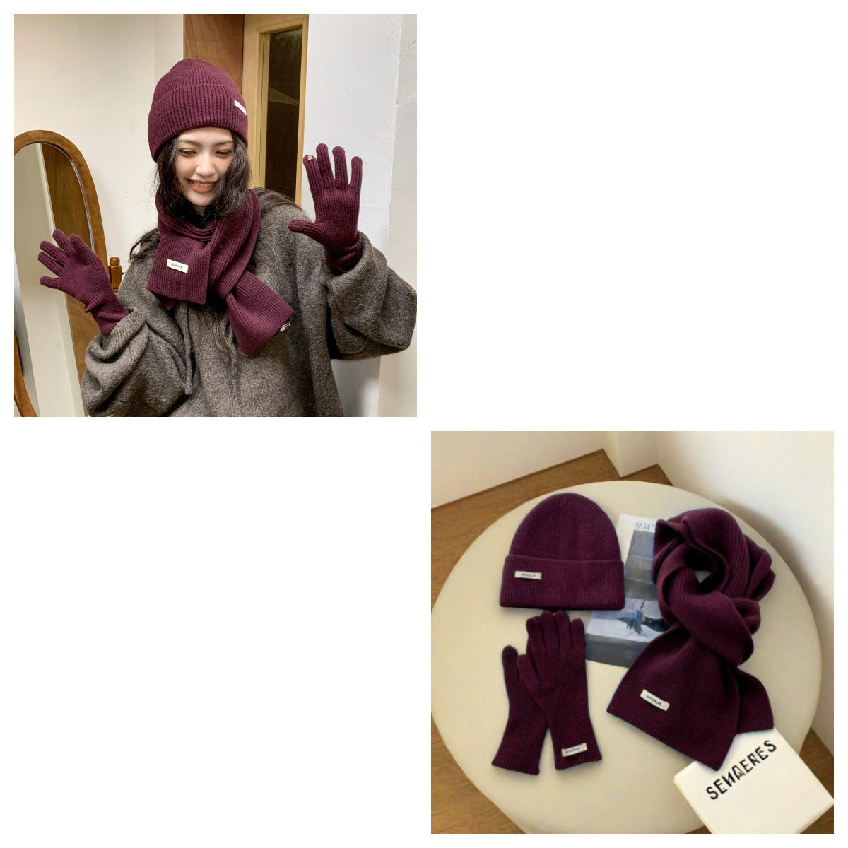 Ensemble Bonnet, Écharpe & Gants en Maille