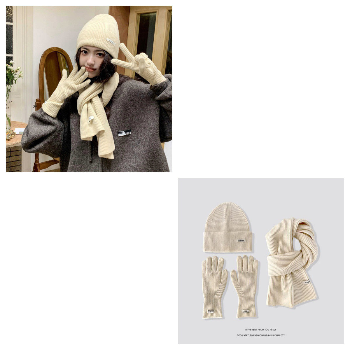 Ensemble Bonnet, Écharpe & Gants en Maille