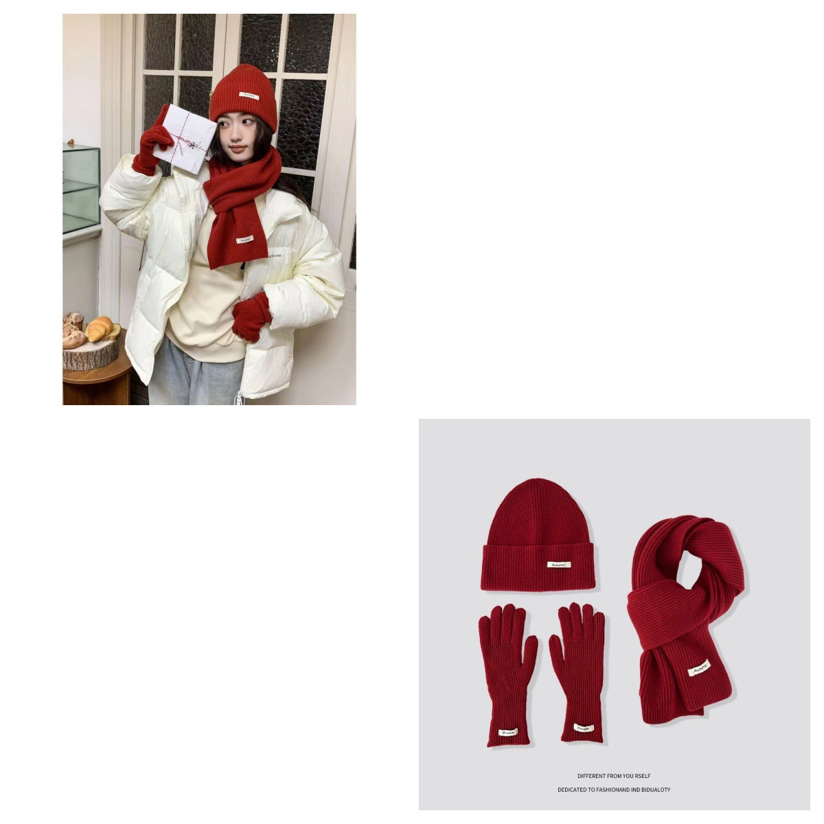 Ensemble Bonnet, Écharpe & Gants en Maille