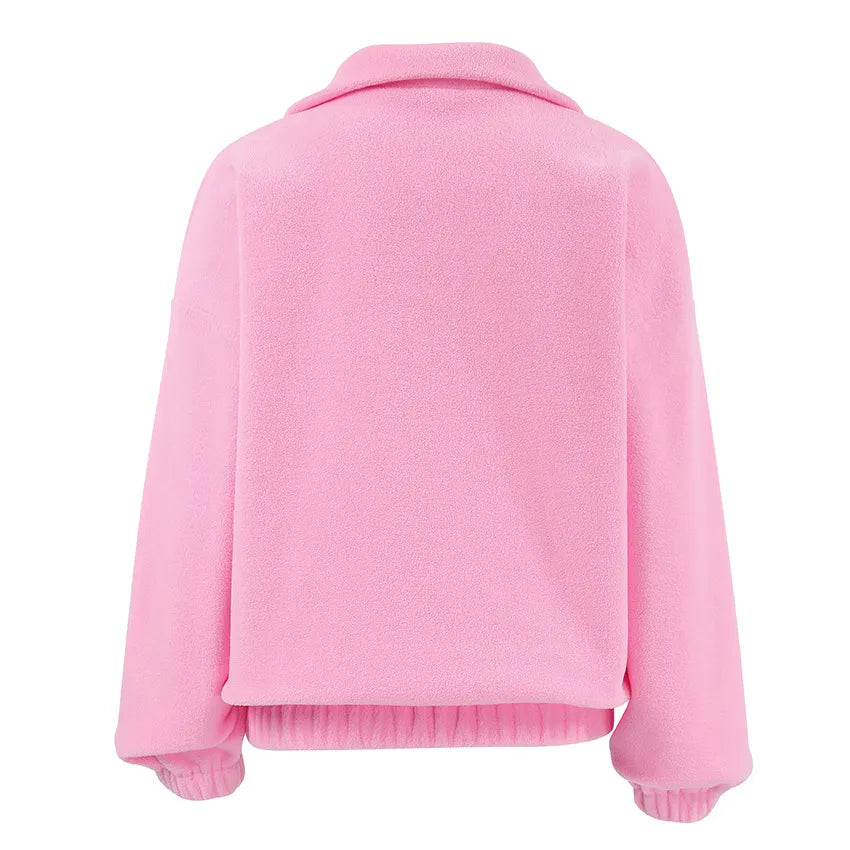 Sweat Col Zippé Manches Longues – Rose Poudré