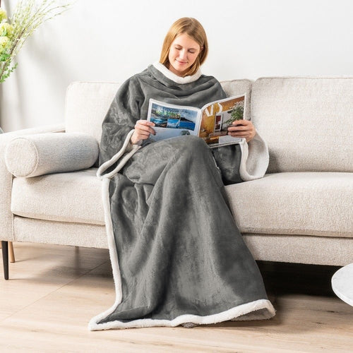 Cape-Plaid à Capuche Sherpa – 127 × 177 cm