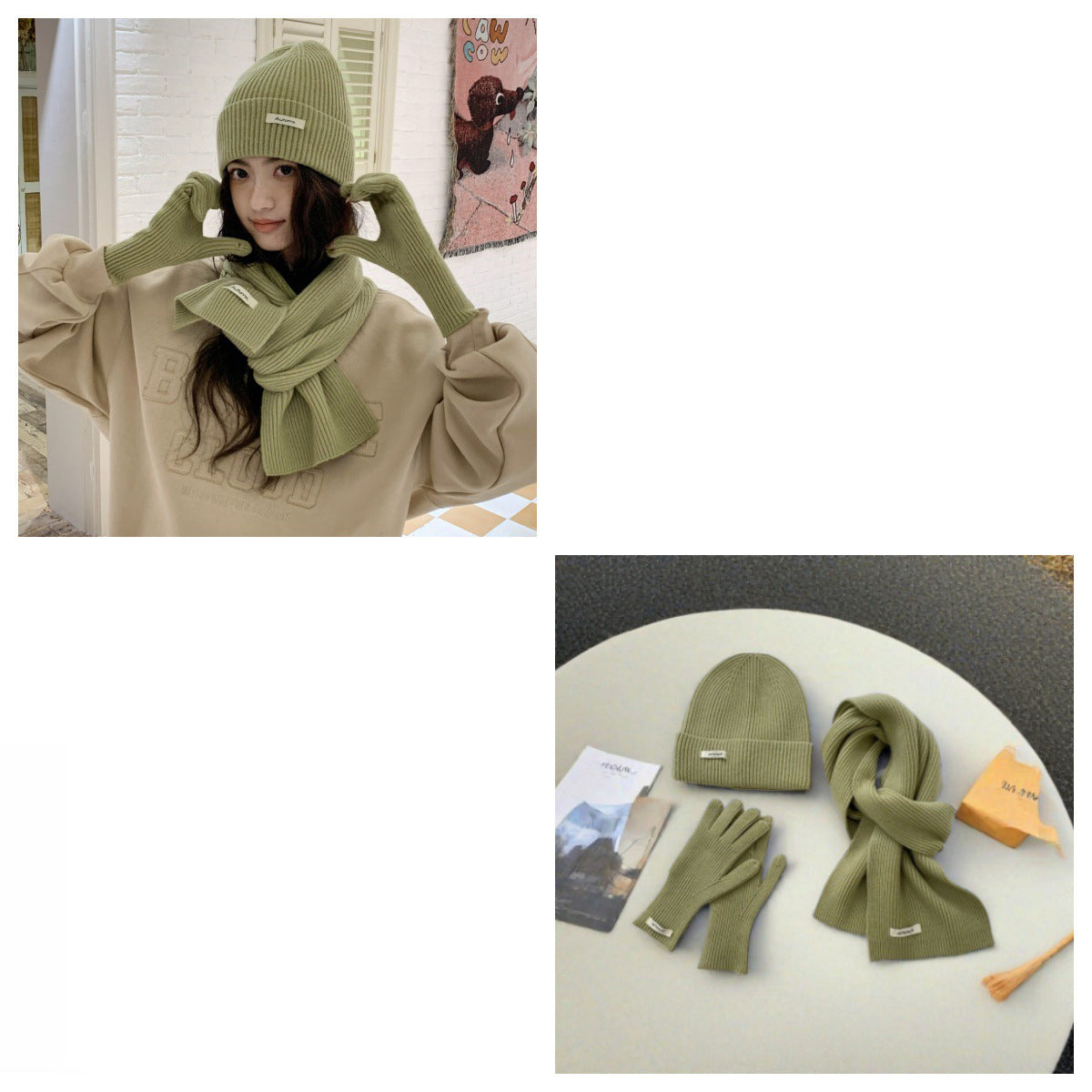 Ensemble Bonnet, Écharpe & Gants en Maille