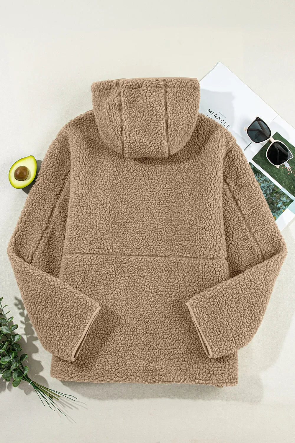Veste Zippée en Polaire Bouclée à Capuche
