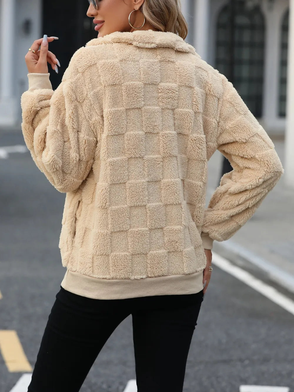 Sweat Col Zippé Manches Longues – Camel