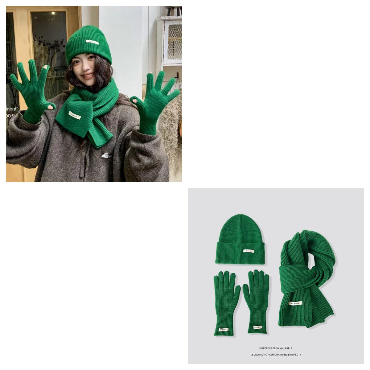 Ensemble Bonnet, Écharpe & Gants en Maille