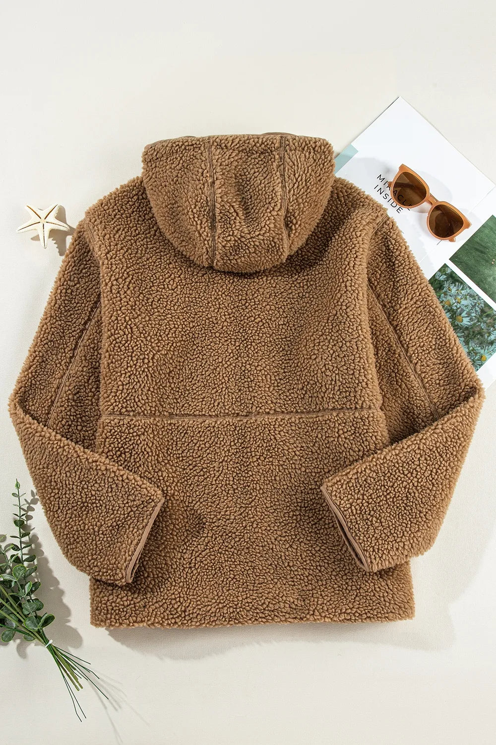 Veste Zippée en Polaire Bouclée à Capuche
