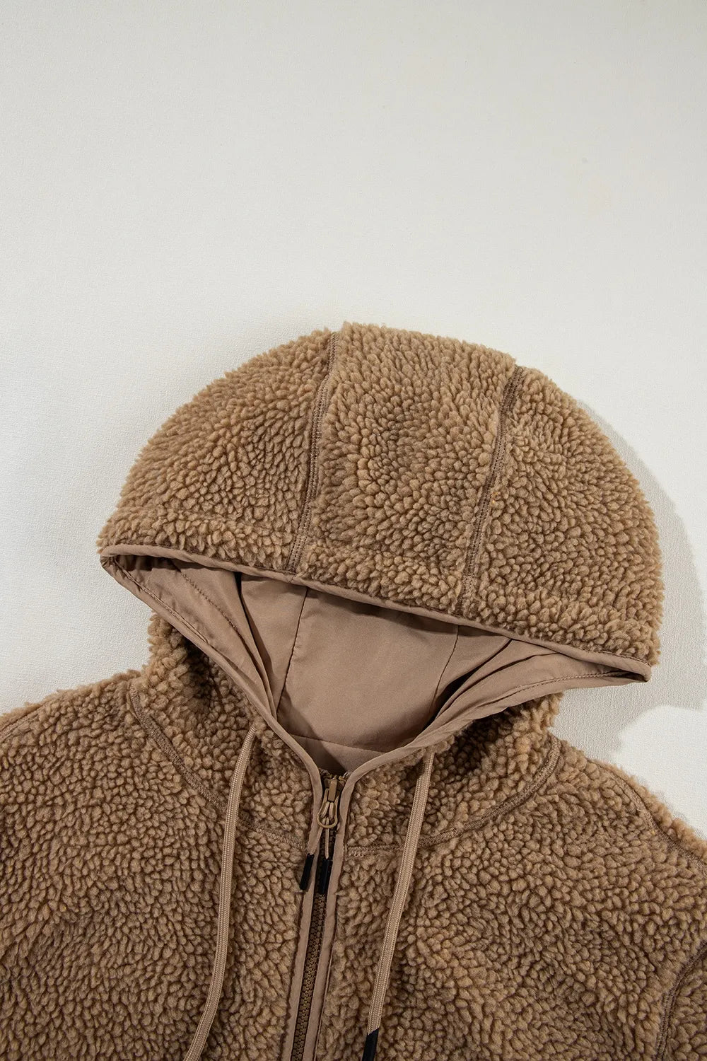 Veste Zippée en Polaire Bouclée à Capuche