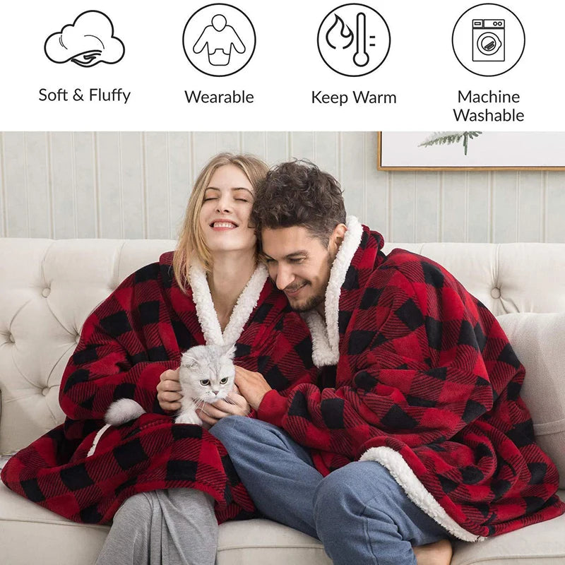 Sweat-Plaid à Capuche en Polaire Sherpa
