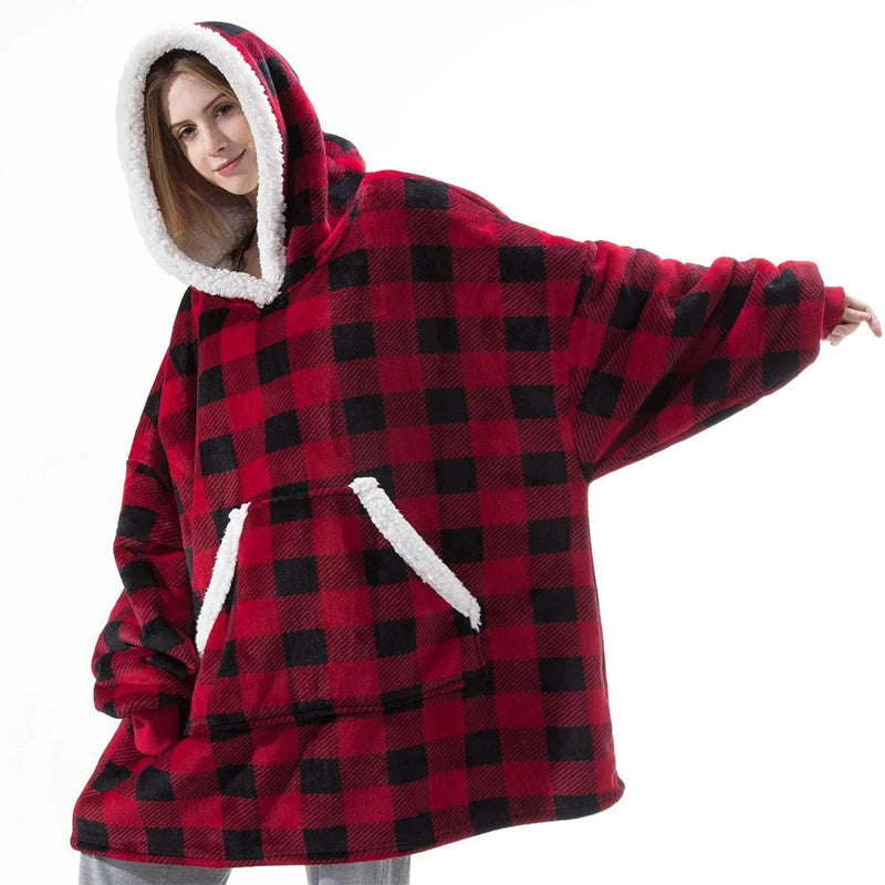 Sweat-Plaid à Capuche en Polaire Sherpa